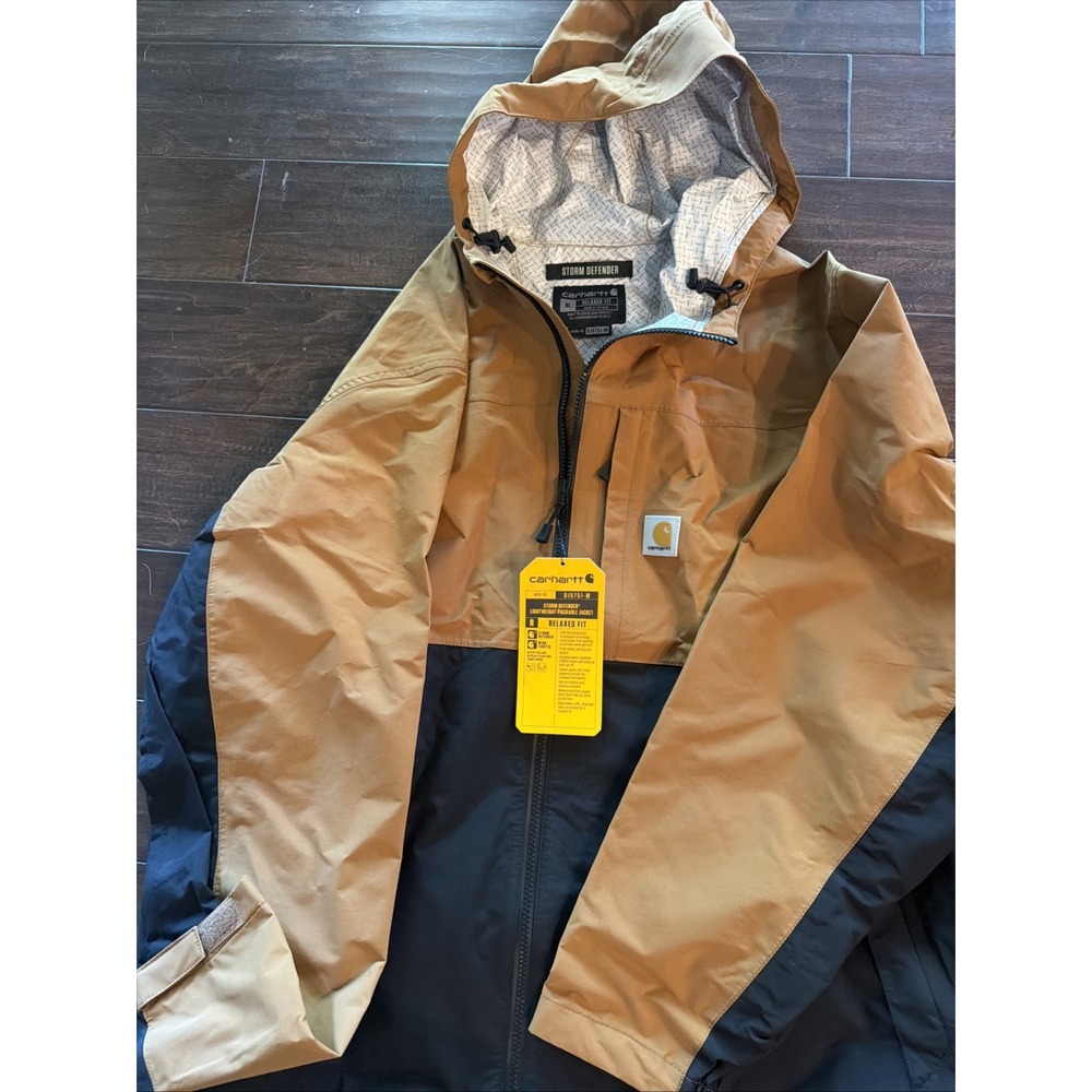 Carhartt Storm Defender Lightweight Packable Jacket Tan Navy Mens XL 104671